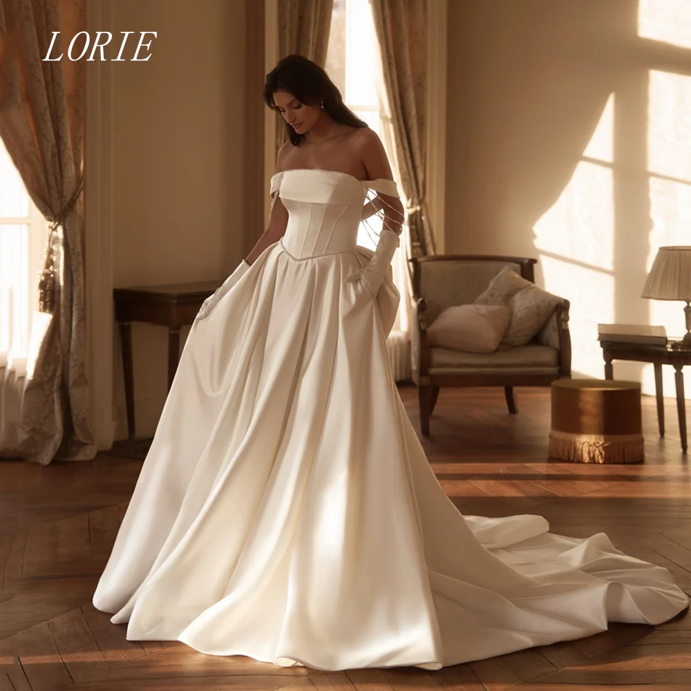 

LORIE Luxury A Line Wedding Dress Elegant Off The Shoulder Bridal Dresses Bow Beading Wedding Gown Customized 2026