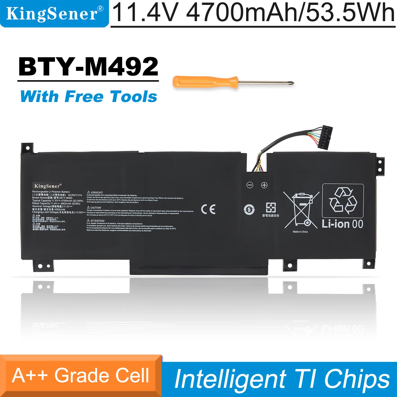 

KingSener BTY-M492 Laptop Battery For MSI Pulse GL66 11UDK-076 GL66-11UDK-066JP 11UEK-050XFR 11UEK-007FR Series 11.4V 53.5Wh