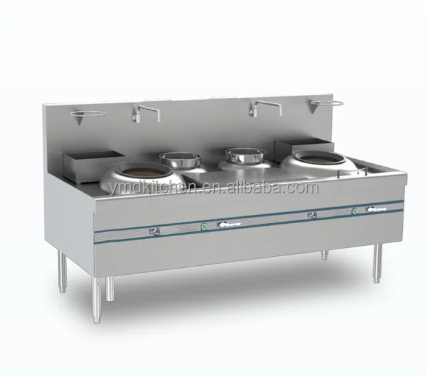 YMD High-Power 42kW*2 Commercial Stainless Steel Wok Stove Low-Pressure Burner Electronic Ignition Gas Range Energy Saving Noise