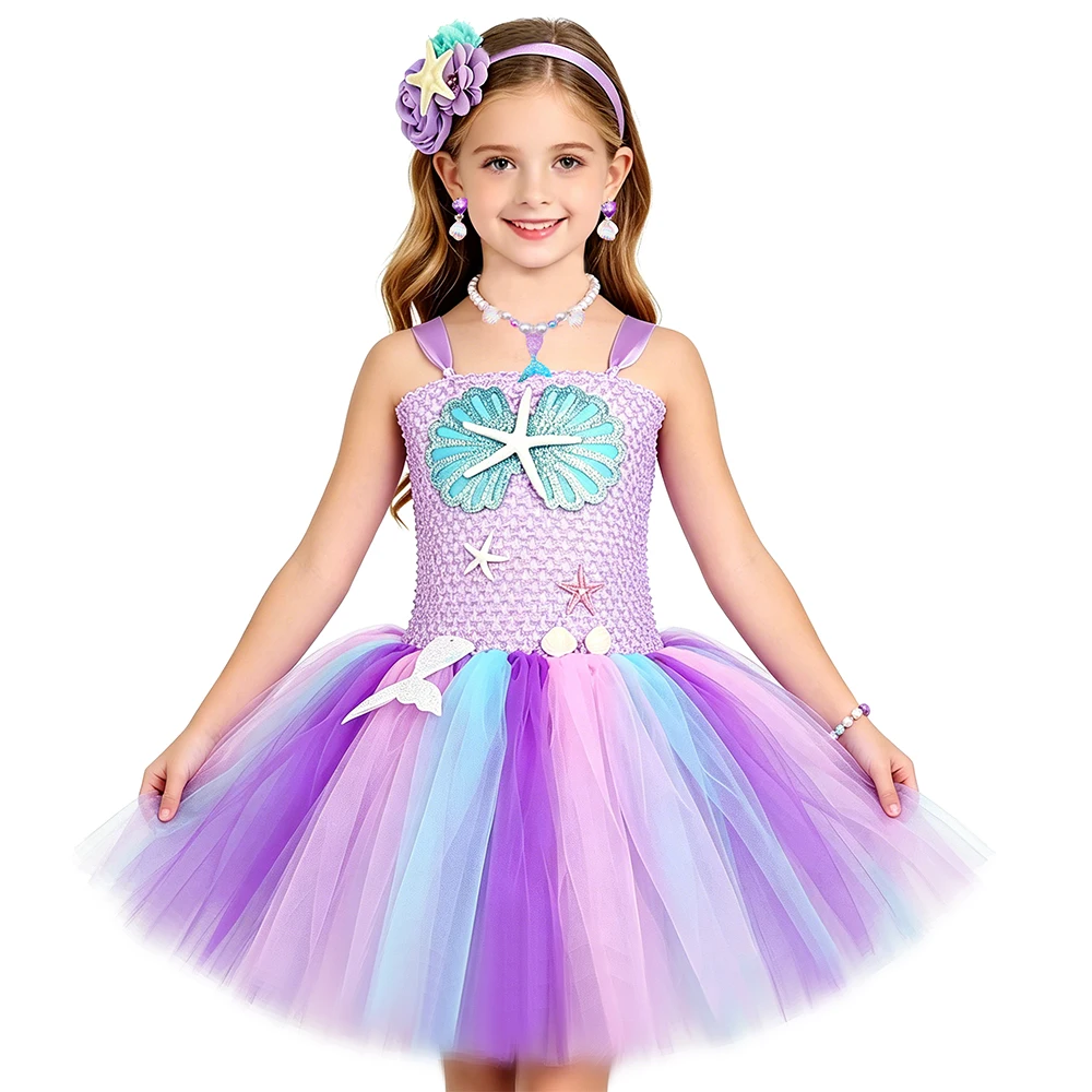 HJTT Mermaid Tutu Dress Costume for Girls Ocean Theme Birthday Princess Dress Up Pastel Toddler Kids Halloween Party Dresses