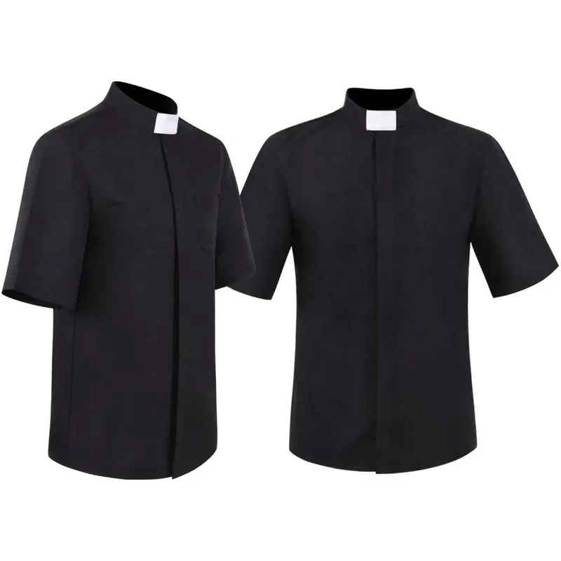 

Halloween missionary role-playing shirt priest cosplay short sleeved black shirt
