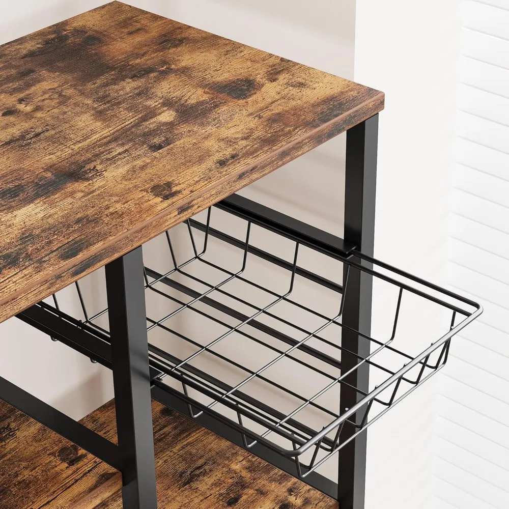 جزيرة المطبخ الصناعية العتيقة مع أرفف تخزين وحامل ميكروويف و6 خطافات - سهلة التجميع، إطار معدني متين #5