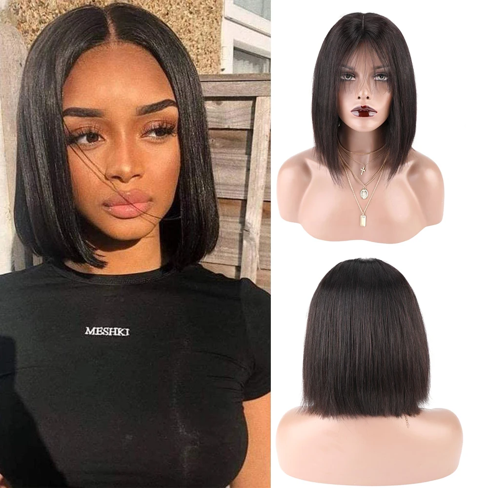 T Part Wig Human Hair Wigs for Black Women 10 Inch Short Bob Straight Wig Brazilian Remy Human Hair Bob Wigs Hair Extensions