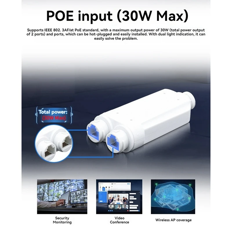 Extensor repetidor POE impermeable IP66 10/100Mbps 500M extensión 48V al aire libre para cámara con interruptor POE