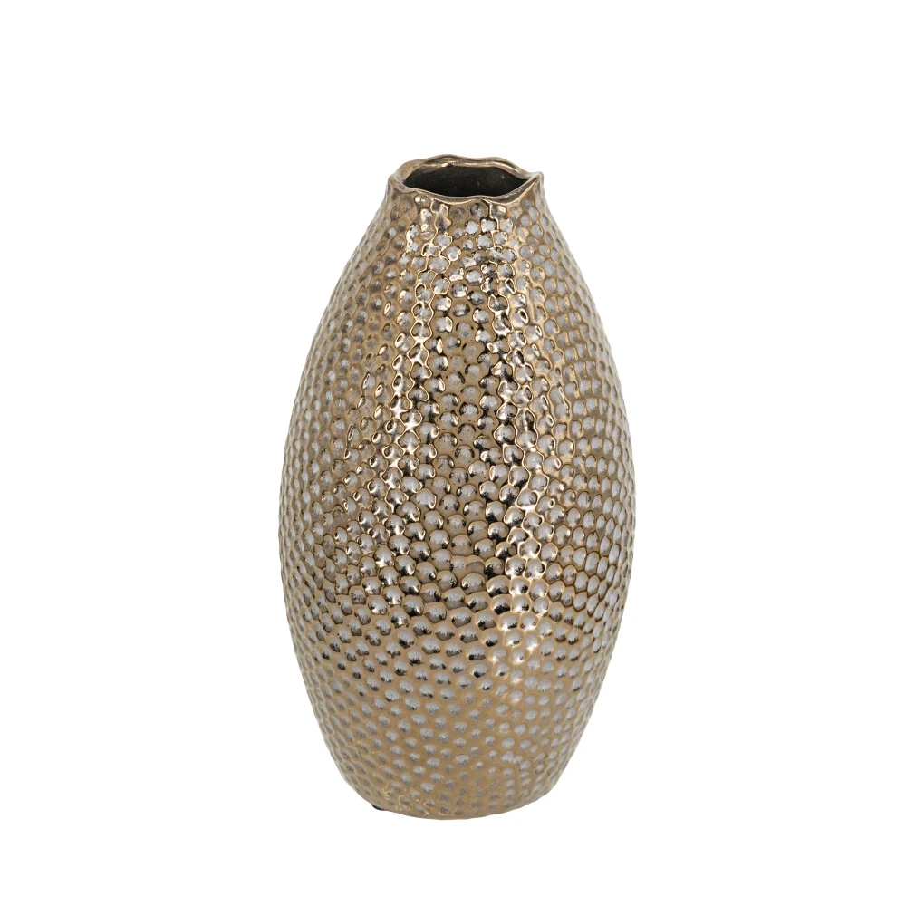 5.3x5.3x11 Inch Textured Bronze Ceramic Decor Vase, Modern Accent Flower Vase for Living Room Entryway Tabletop Shelf Home Ornament Display