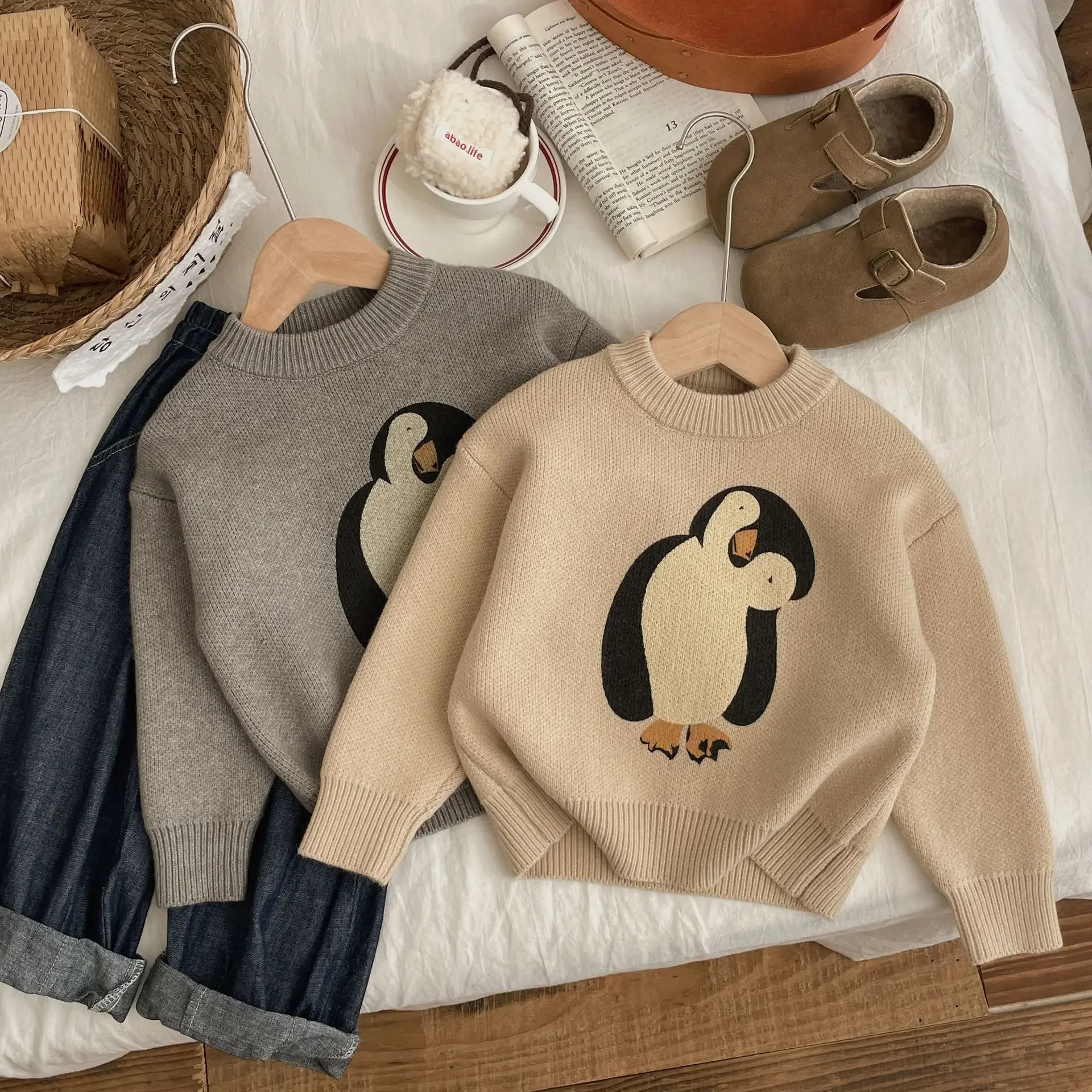 Penguin Toddler Girls Sweaters Cute Kids Boys Pullover Knitwear Winter Children's Clothes