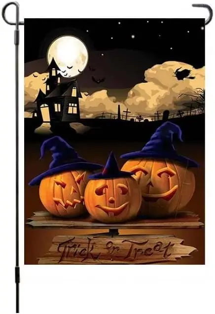 Halloween Thanksgiving Pumpkins Witch Hat Garden Flag 12 X 18 Inches Double Sided, Halloween trick or trert Yard Flags,Durable B