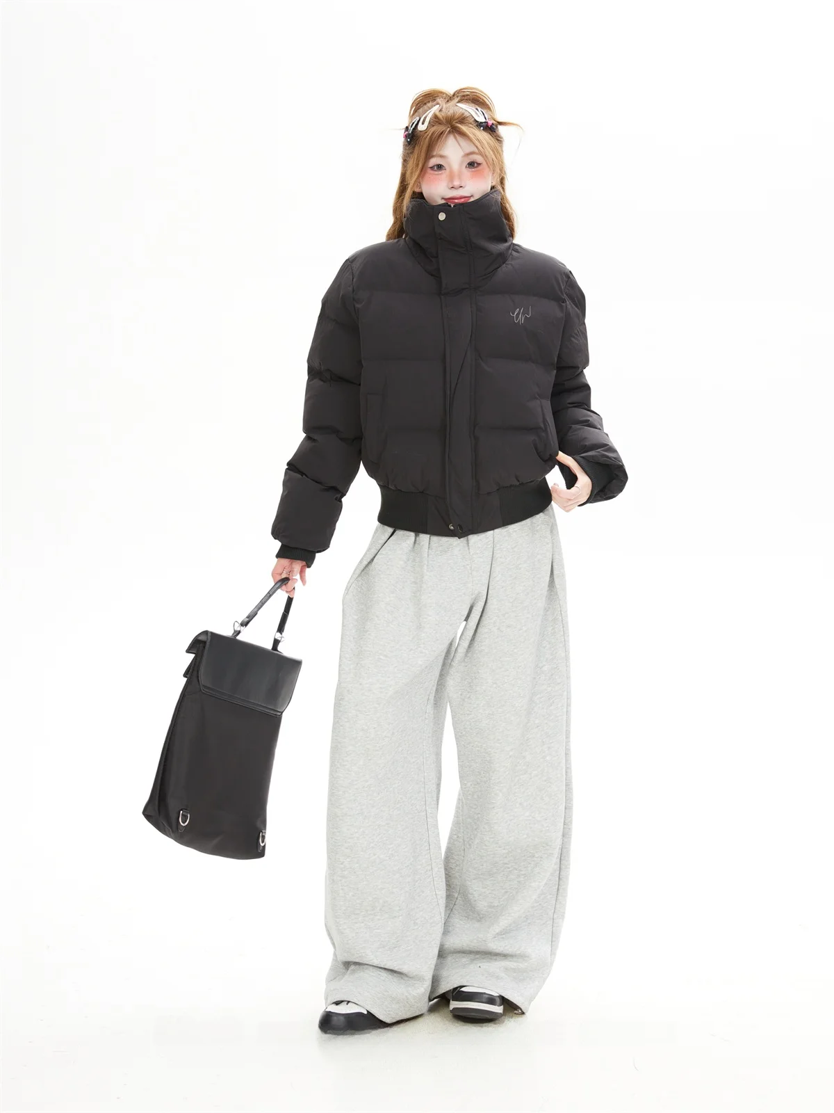 

Retro American Korean Sle ort High Collar Bla Cotton Jaet Women's Winter Slim Fit Small Size Faionable Cotton Coat