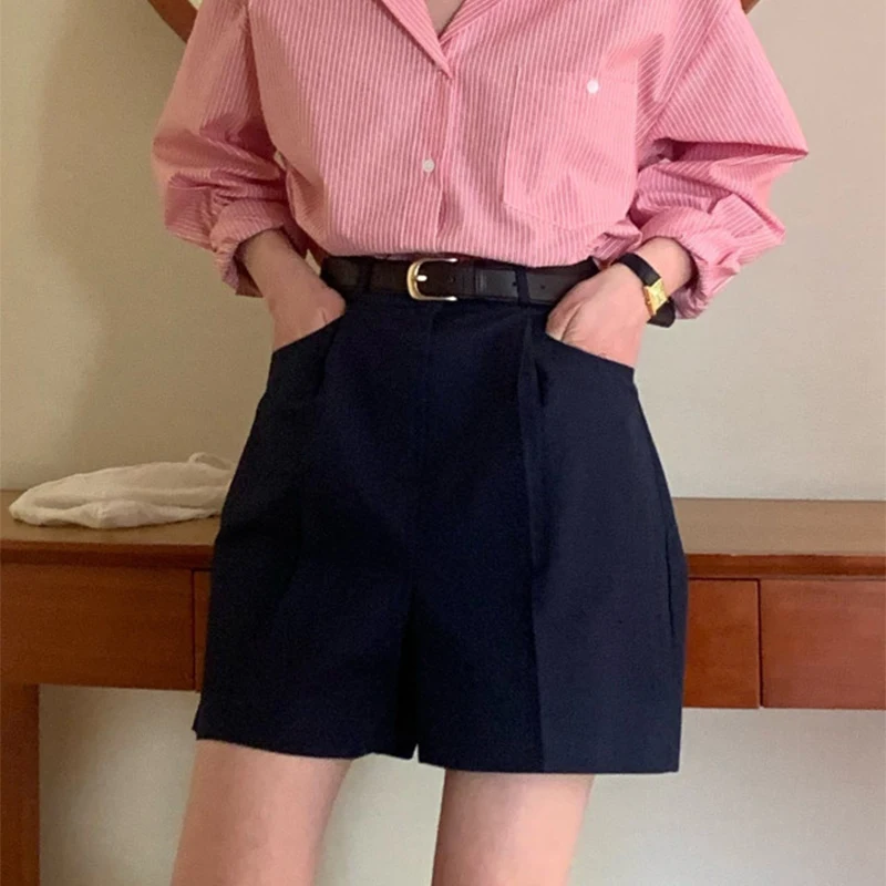 ZHISILAO New High Waist Wide Leg Shorts Women Casual Vintage Office Lady Straight Shorts Summer 2023