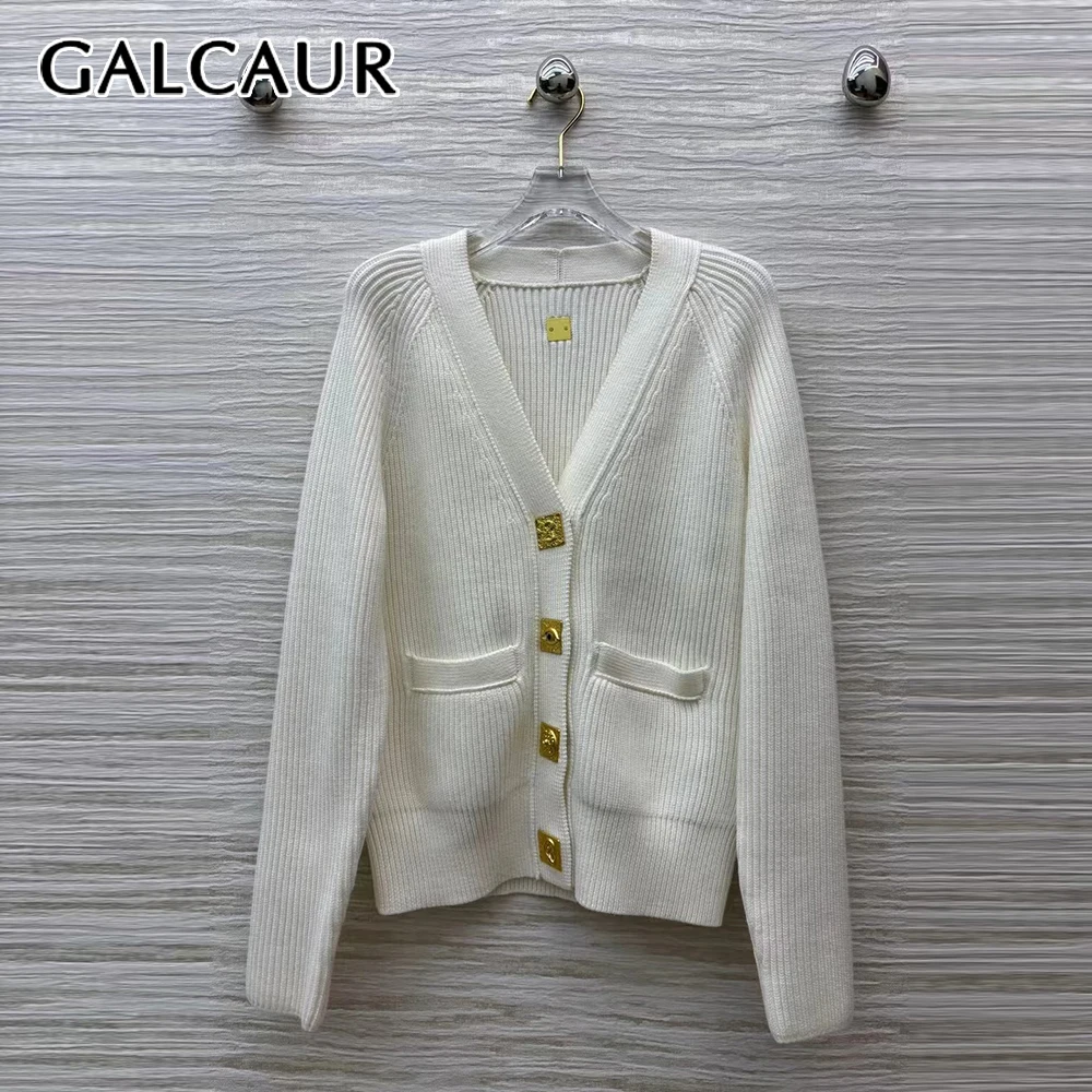 

GALCAUR Solid Spliced Single Breasted Sweater Female V Neck Long Sleeve Loose Streetwear Women's Sweaters Fashion Autumn Style