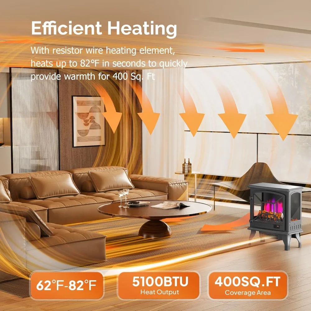 موقد كهربائي، سخان قائم بذاته 23 بوصة ارتفاع مع تأثير لهب واقعي، تطبيق وجهاز تحكم عن بعد، مؤقت، درجة حرارة قابلة للتعديل