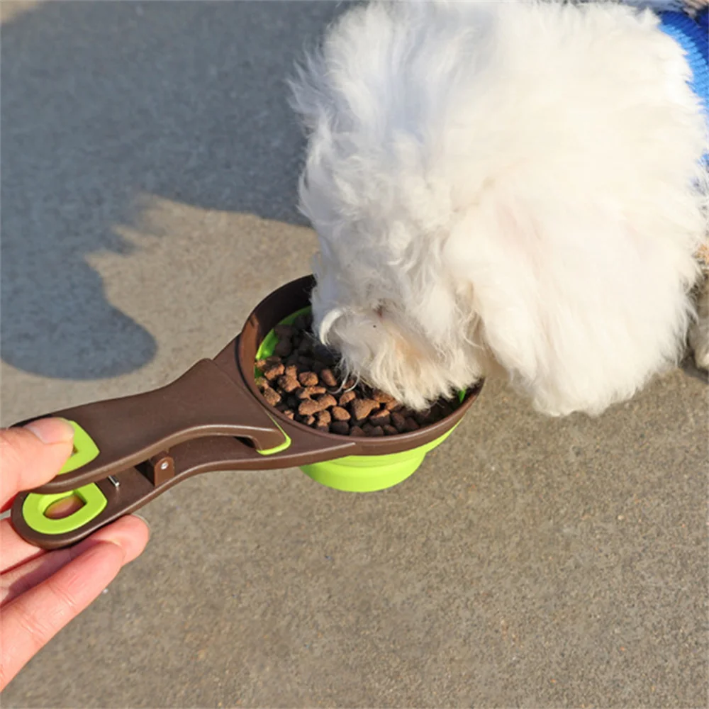 Portable Foldable Silicone Pet Food Scoop Measuring Cup With Bag Clip Sealer 3 Sizes Dog Cat Kibble Spoon Travel Pet Feeder Bowl view 5