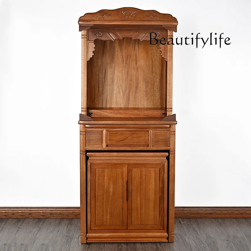 Fragrant flower pear wood lotus set cabinet household Buddhist niche vertical cabinet simple  Buddhist cabinet