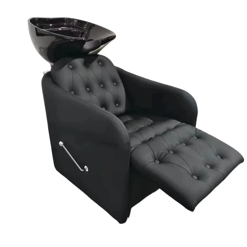 Modern Design Hair Washing Chair with Adjustable Leg Support, Black Hair Washing Bed with Water Washing Unit