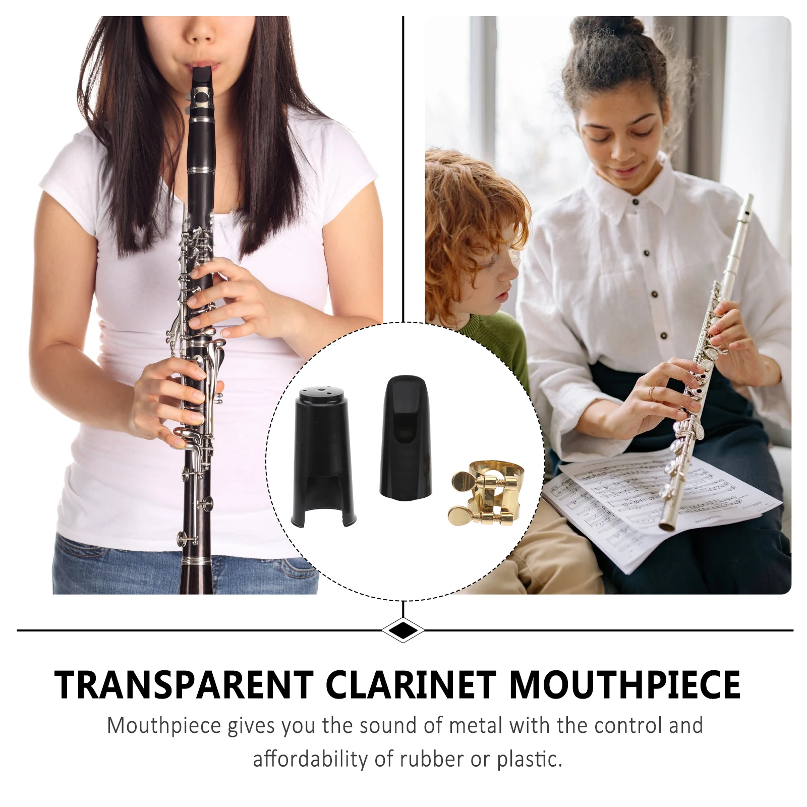 

Clarinet Mouthpiece Black Durable ABS Plastic Reed Strength 25 Suitable for Bb Clarinet Metal Control Rubber