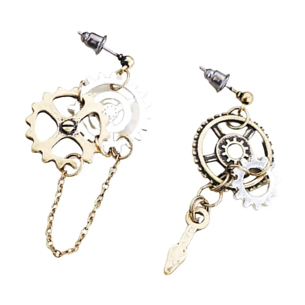 Vintage Gear Dangle Earrings Steampunk Asymmetrical Studs Gothic Jewelry Drop Earrings for Party and Halloween