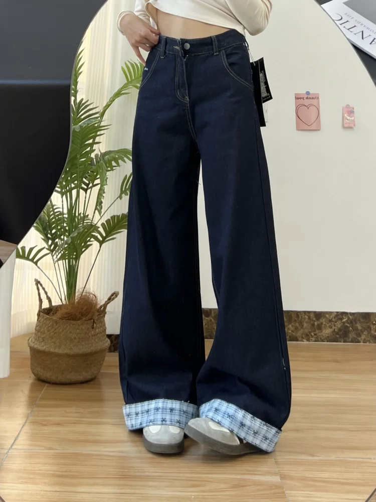 plus Size Fce Lined Thi Denim Jeans High Waist Wide Leg Casual Sle Women's Autumn Winter plus Size Pear aped Loose F...