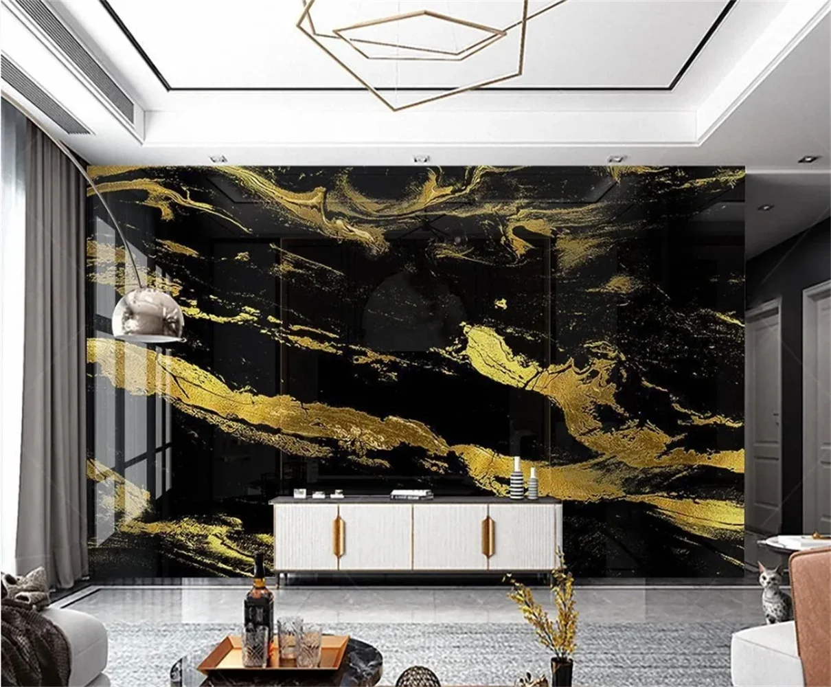 

beibehang 3d wallpaper Custom wallpaper mural luxury black gold hotel front desk gold foil golden marble background wall