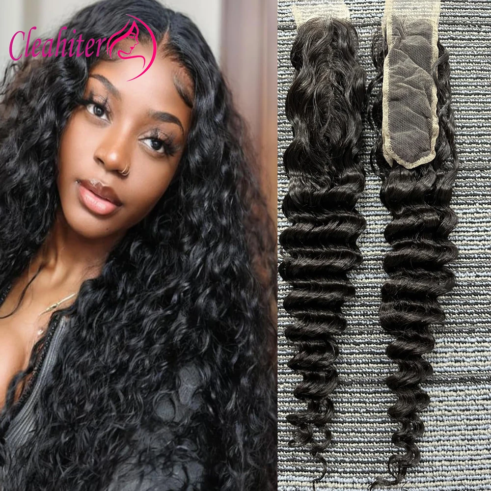 2x6 Cierre de encaje de cabello humano de onda profunda 12-22 pulgadas cabello virgen brasileño prearrancado 150% densidad Color Natural de extremo completo