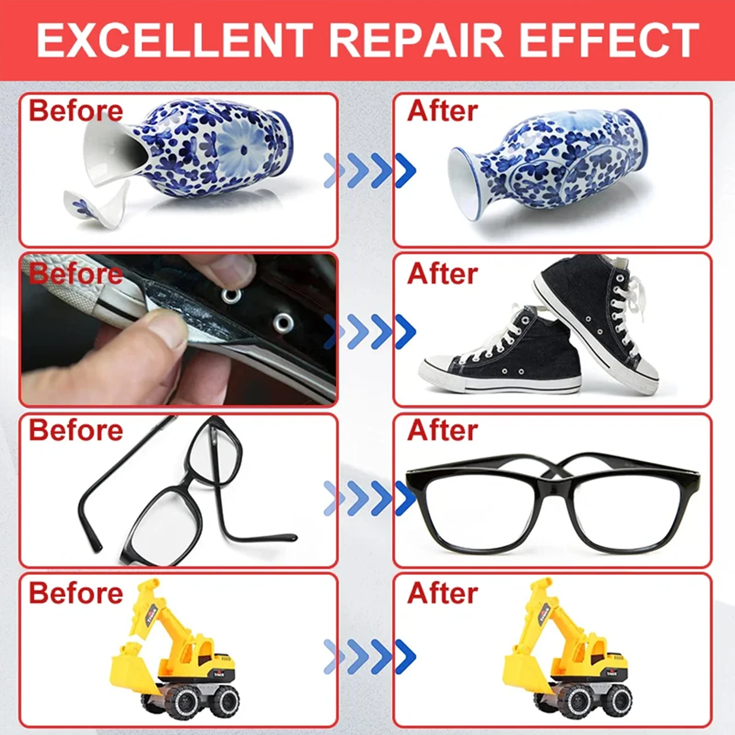 JXVX502 لاصق سريع التصلب ومقاوم للرطوبة مناسب للصق إطارات النظارات والخشب والسيراميك والألعاب والإصلاحات المنزلية 20 مل 1-3 قطع