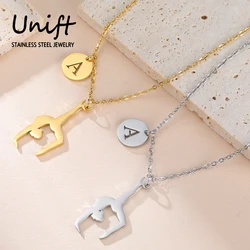 Unift Rhythmic Gymnastic Initial Disc Necklace for Women Girl Stainless Steel Neck Chain Trendy Sport Gymnast Jewelry Best Gift