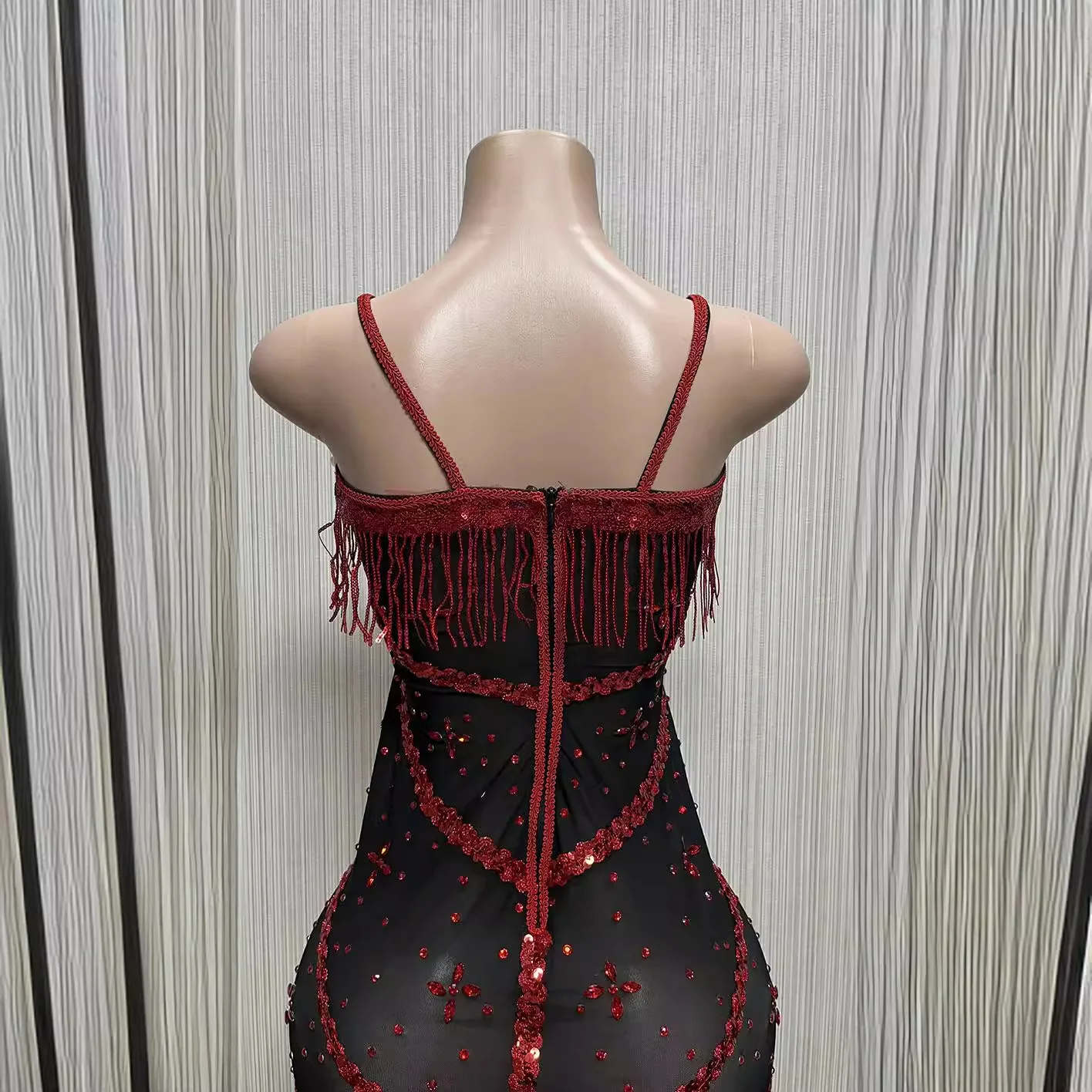 Diamond Tassel Sequins Cotton Sleeveless Long Dress Sexy For Women's Club, Birthday & Celebrity Events Body Transparente Flecos