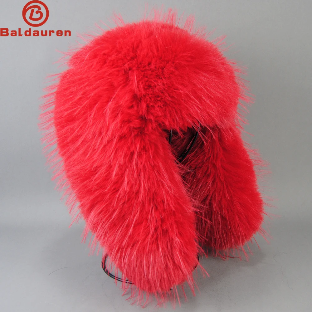 Fashion Fluffy Popular Russian Female Round Cap Faux Fur Hats Winter Hats For Women Faux Raccoon Fur Beanies Faxu Fox Bomber Hat