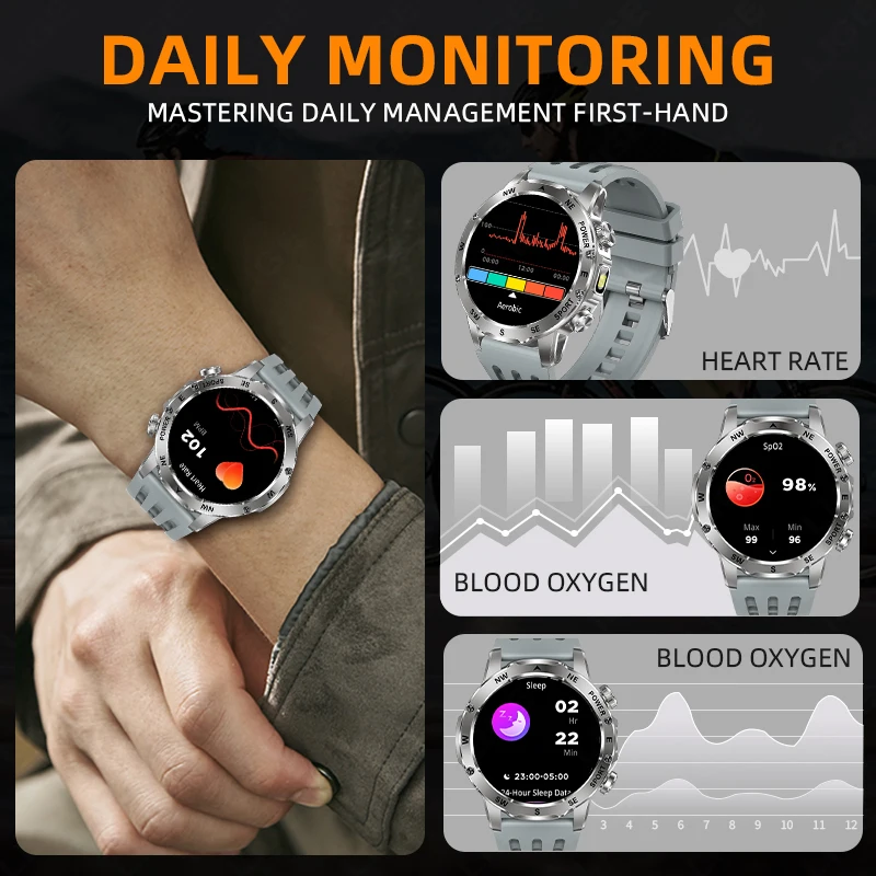 LIGE Smart Watch For Men Bluetooth Call 800mAh Large Battery Heart Rate Health Monitor IP68 Waterproof Compass Smartwatches 2025