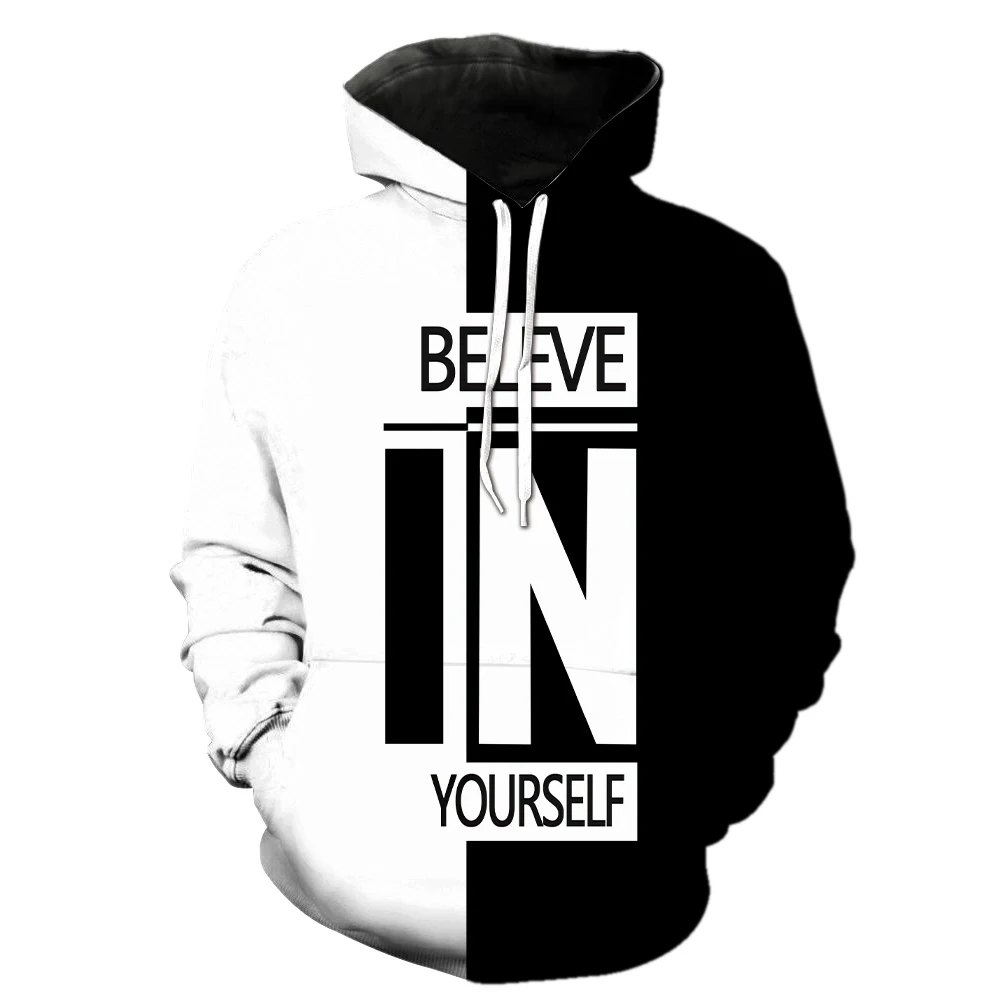 

Believe In Yourself Hoodie Streetwear Hip Hop Harajuku Sweatshirts Crew Neck Mens Hoodies White Pullover Fashion Clothing Top