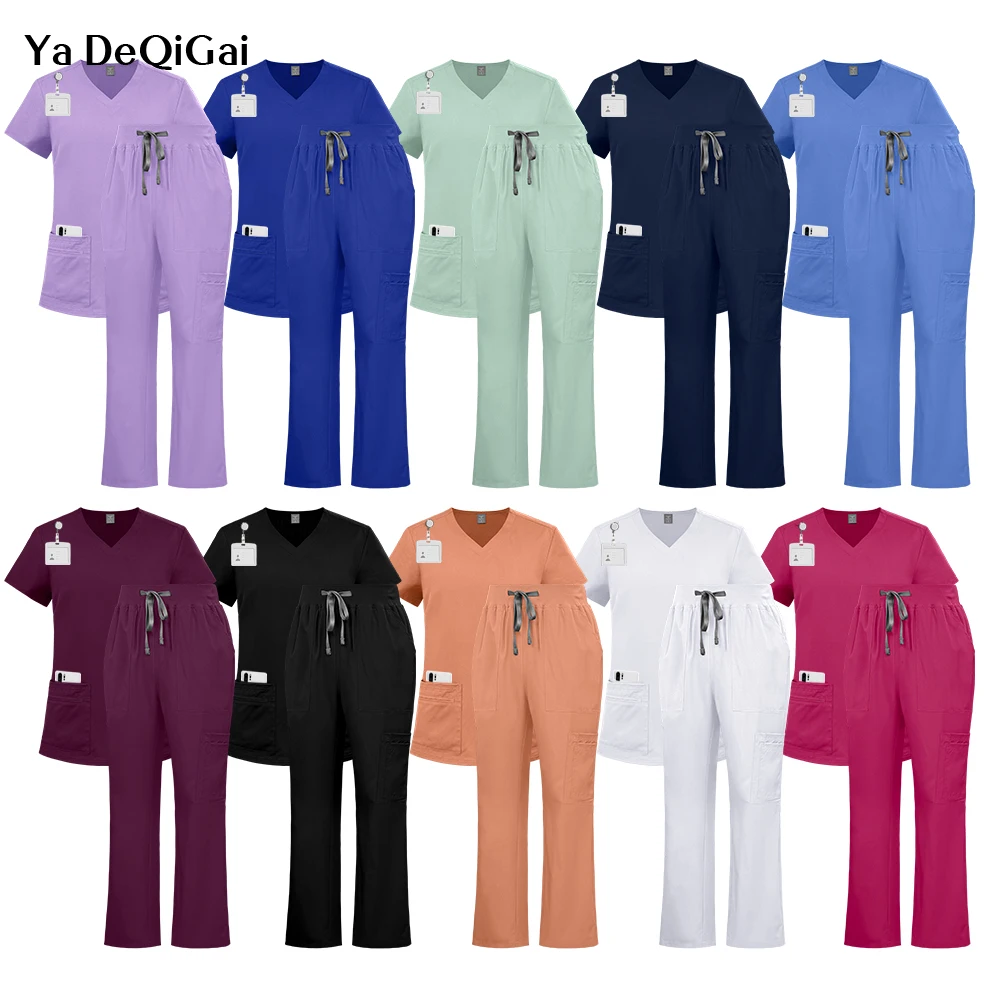 Ropa de trabajo de esteticista con bolsillos a la moda, traje, uniformes médicos quirúrgicos, Hospital, dentista, clínica, ropa de farmacia, conjunto de ropa de enfermera