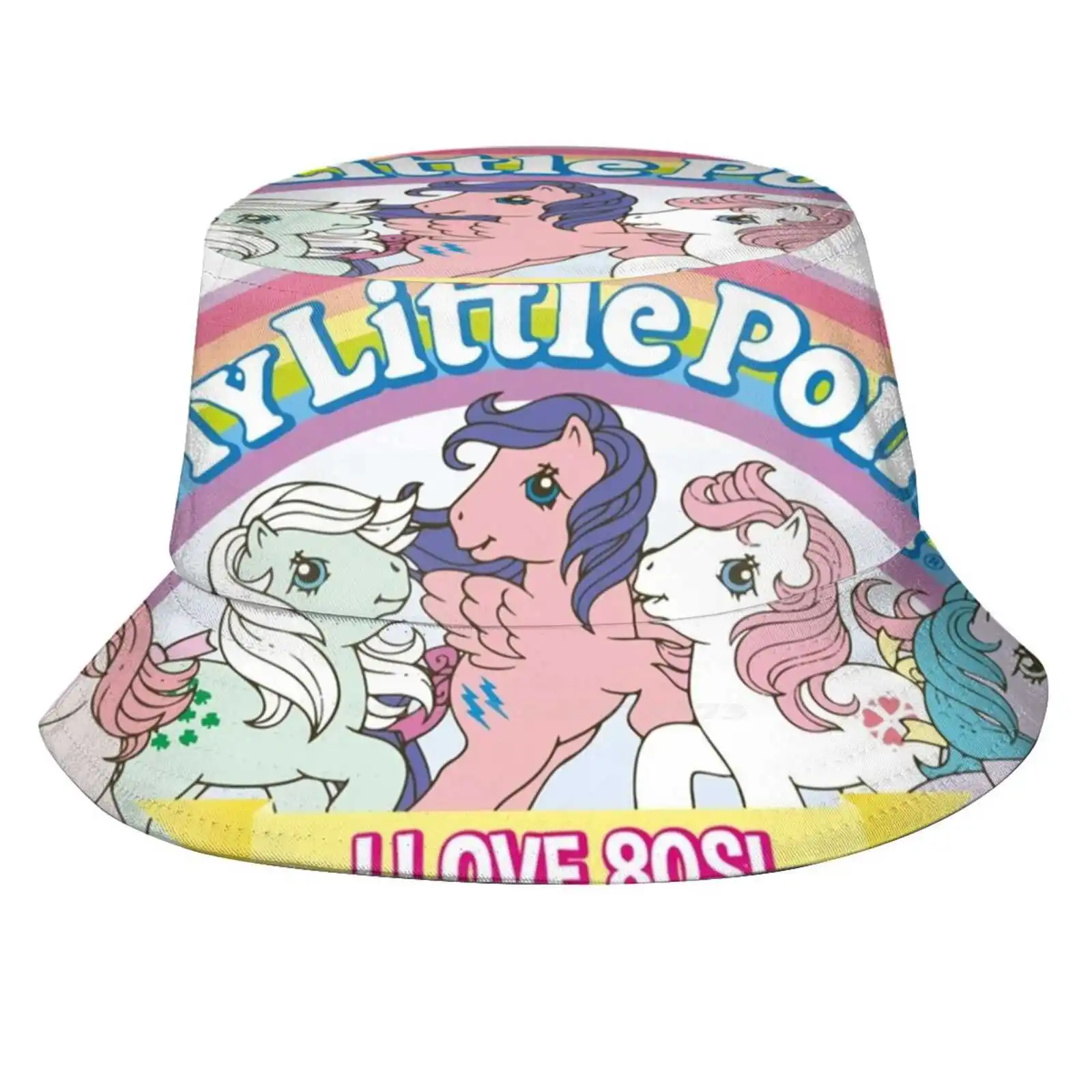 My Little-80S Korean Caps Funny Beach Bucket Hats My Little Mio Mini Vintage Anni 80 80S Ponies Horses Color Rainbow Cartoon