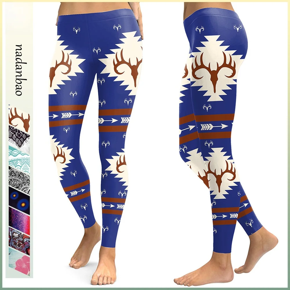 

2024 New Hot S Printed Women's Leggings Butt Lifting Deer Antler Pattern Long Pants Polyester Fiber 00% Ladies Trousers