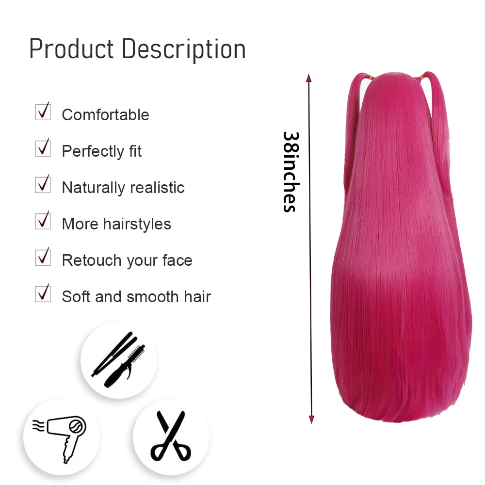 عالية الجودة أنيمي Kpop: شيطان الصيادون ميلا تأثيري الشعر الاصطناعية 38 بوصة ارتفع الأحمر مستقيم الشعر هالوين كرنفال شعر مستعار للحفلات #2