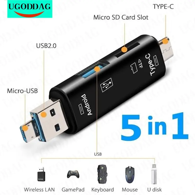 5 в 1 Многофункциональный Usb 2.0 Type C Usb Micro Usb Tf SD кардридер