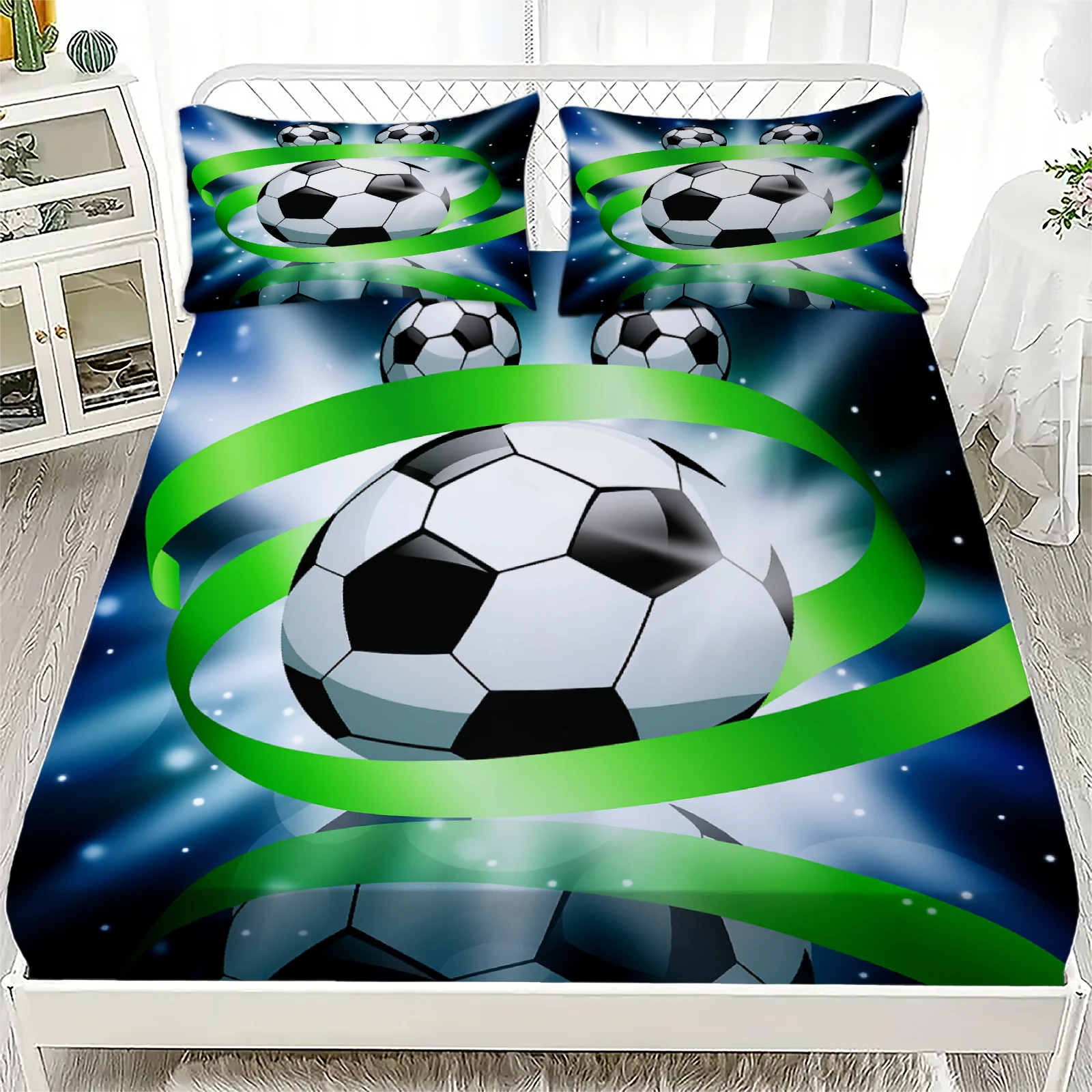 

Fitted Sheet Set Football Sport 3D Print 100% Polyester Mattress Covers Soft Bedding Set Bedroom Decoration with 2 Pillowcase