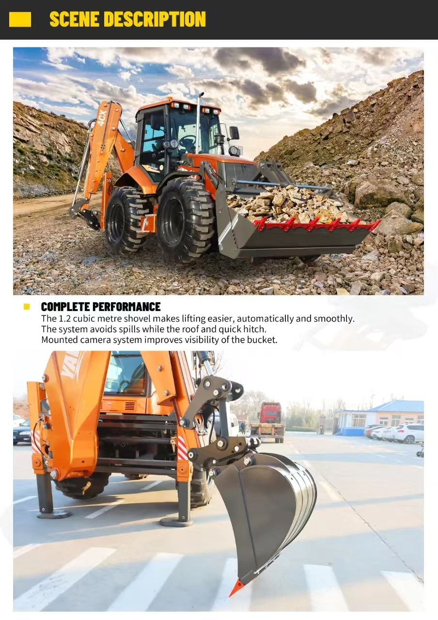 CE-zertifizierter 4CX Baggerlader mit 1,2 m³ Ladeschaufel, 0,3 m³ Baggerlöffel und 28 MPa Hydrauliksystem für Baumaschinen – Detail 4