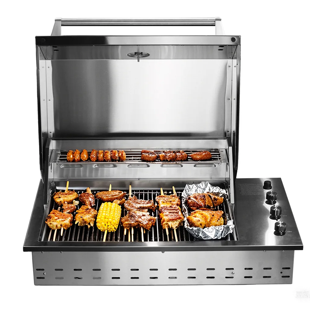 

Factory Heavy Duty Luxury Premium SUS304 Stainless Steel Drop-in Outdoor Barbecue BBQ Cooking 3Burners LPG NG Gas Grill With Lid