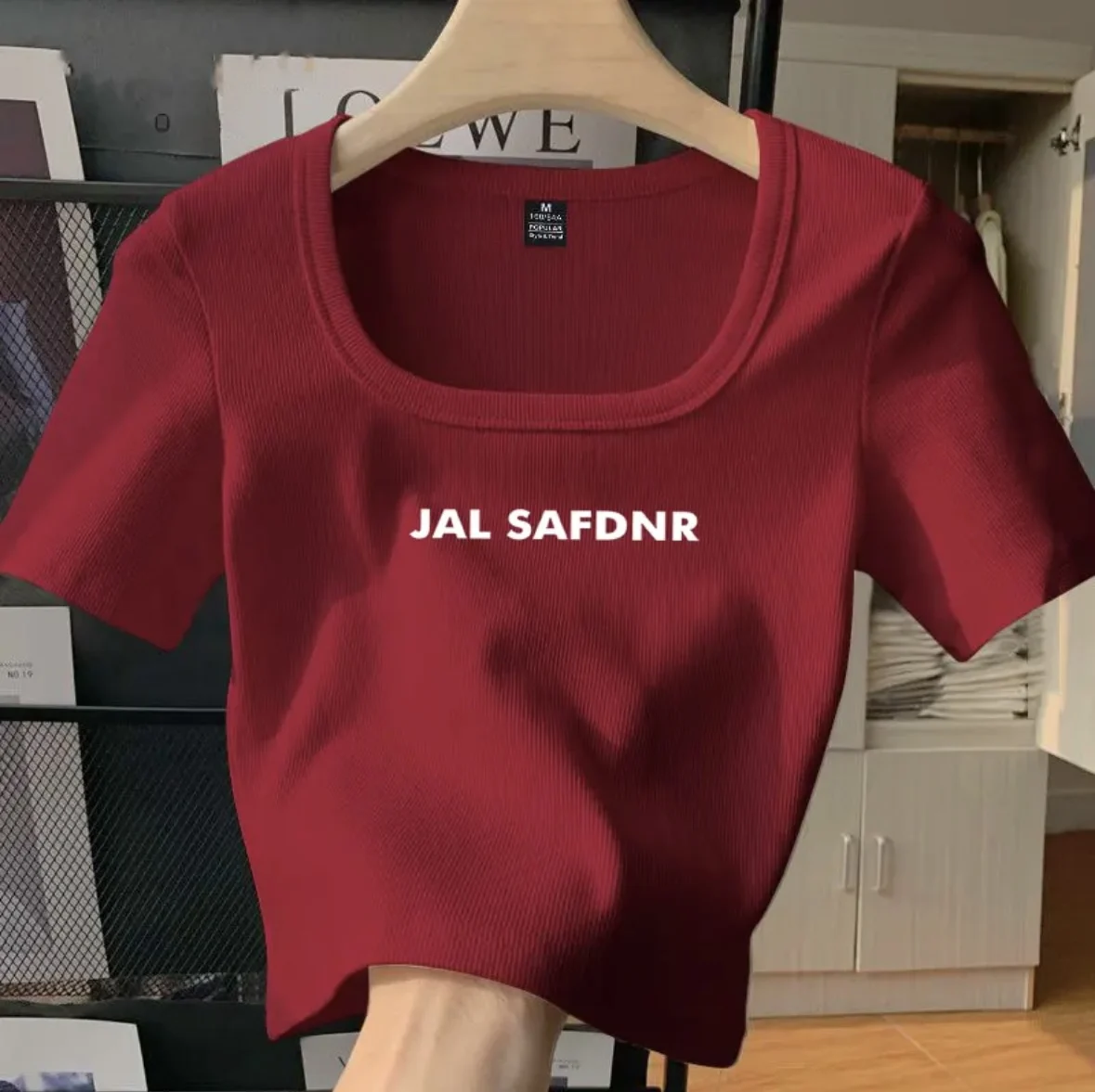 2026New foreign trade hot selling high-quality printed U-neck women's simple retro streetwear trend T-shirt girls' top