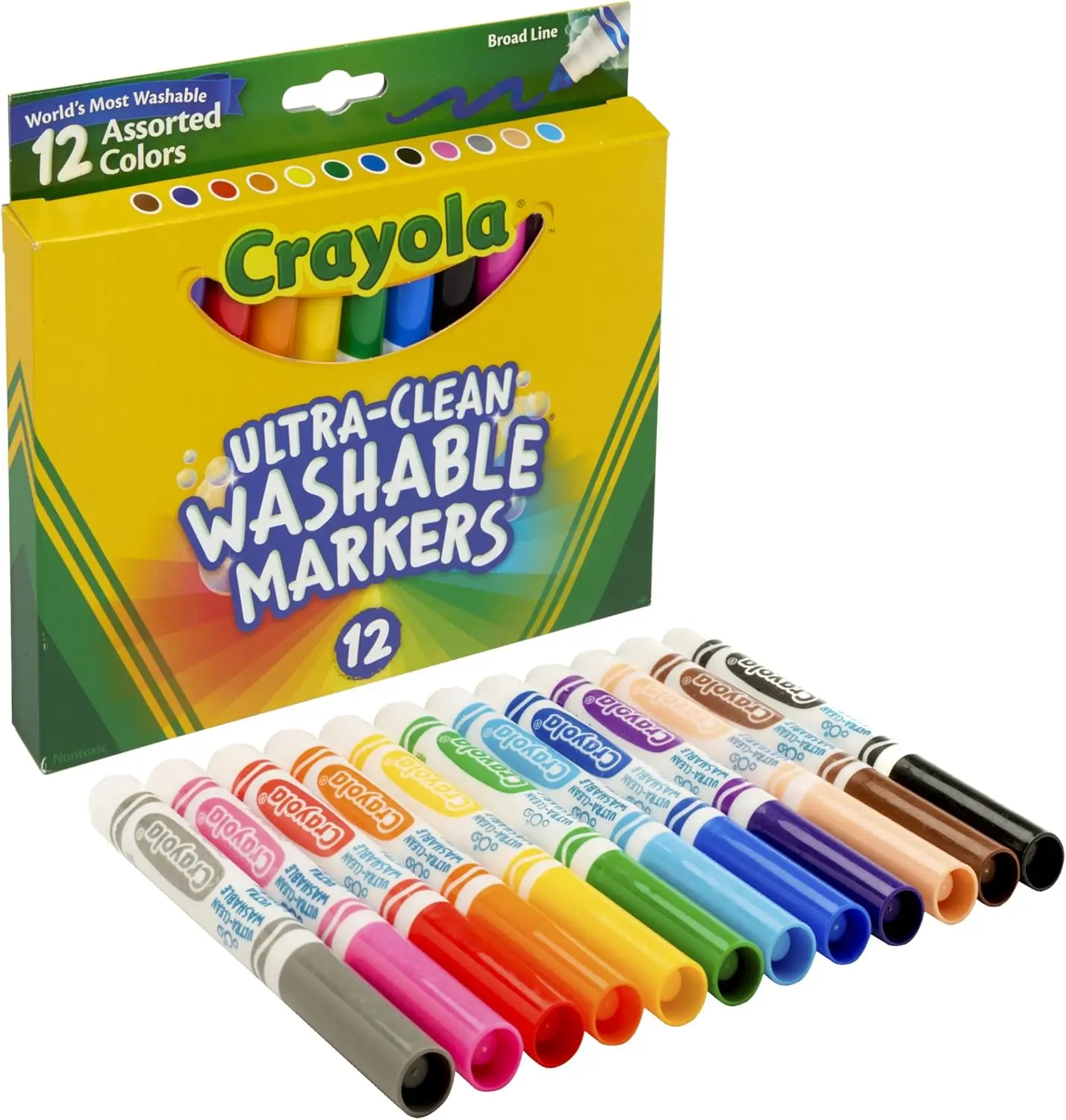 

Broad Line Markers 12 Count, Washable Art Supplies for Kids, Coloring Books & Projects, Ages 3+