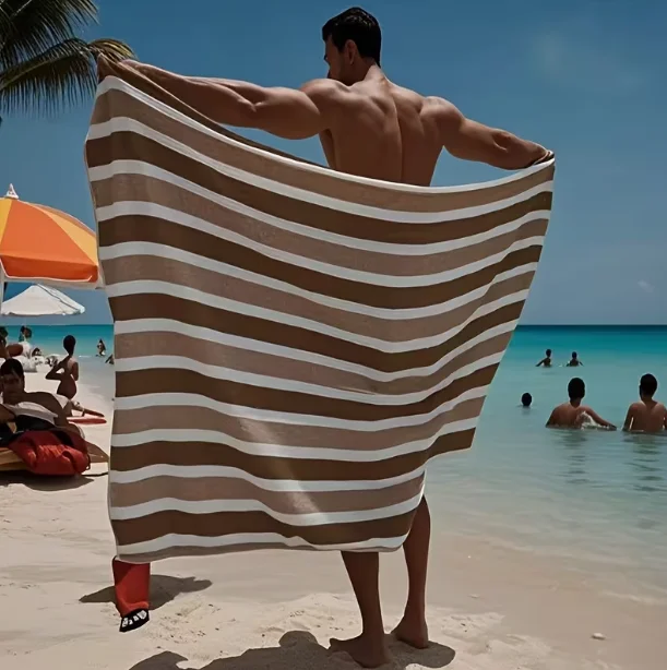 Blue Striped Beach Towel With High Absorbency Bright Colors Travel And Home Use Bath Towel Beach Towel Camping Towel Pad_voghion.com