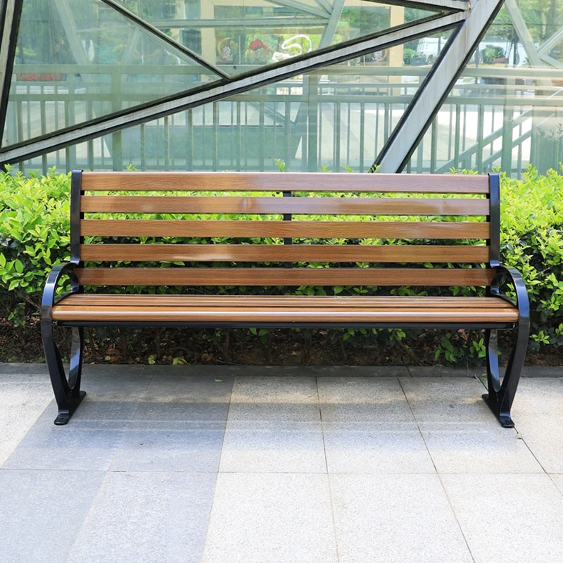 アルミ製公共公園ベンチシート木製座席アームレスト付き屋外ガーデンベンチ背もたれ付き