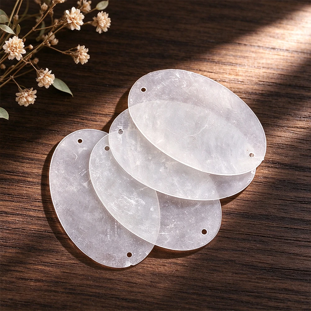 5pcs White Translucent Oval Disc Pendant 5.8cm 3.8cm 2.4g Dual Hole Acrylic Wind Chime Suncatcher Mobile Curtain Jewelry Gift