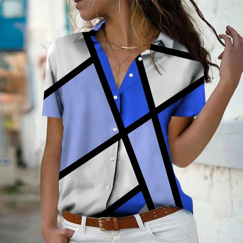 

Short Sleeve Tie-dye Plaid Pattern Women Fashion Shirts Summer 3d Printed Street Trend Ladies Casual Blouse 3XL Plus Size Shirt