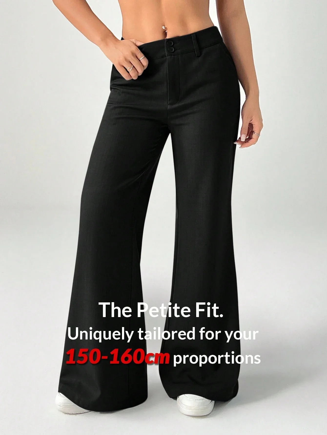 

Petite Low-Waist Flare Trousers Casual Wide Leg Pants For Women