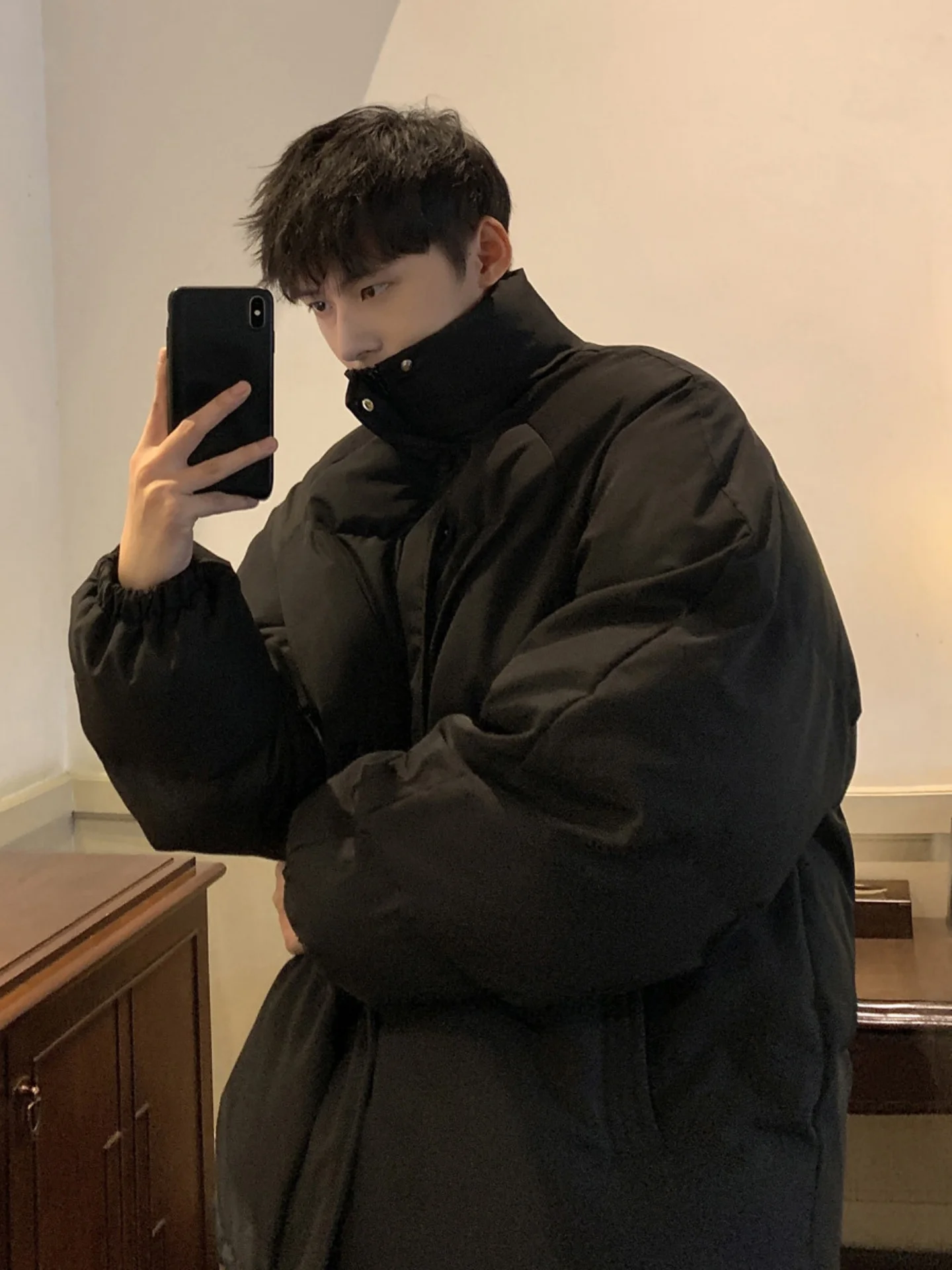 

Men's Winter Thickened Warm Cotton Jacket Lightweight down Cotton Coat Stand Collar Bread Style Outerwear Standard Fit Long S...