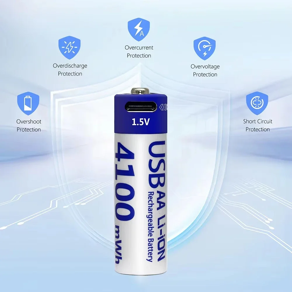 1-20Pcs 1.5V AA 4100mWh Type-C Rechargeable Lithium Battery for Hunting Camera Remote Control Mouse Smart Door Lock Microphone