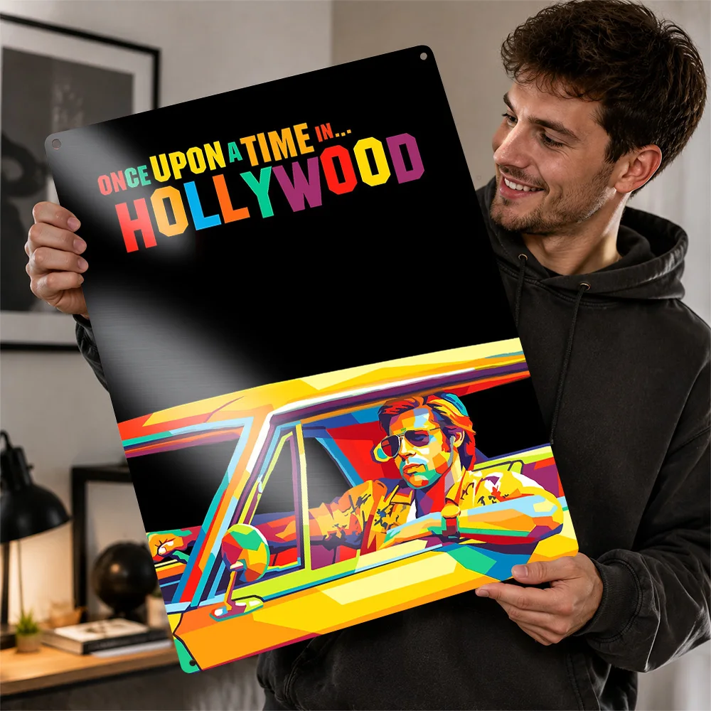 Once Upon a Time in Hollywood 3D Texture Printed Poster Custom Vintage Metal Tin Plate Sign for Wall Art Article Decoration Room