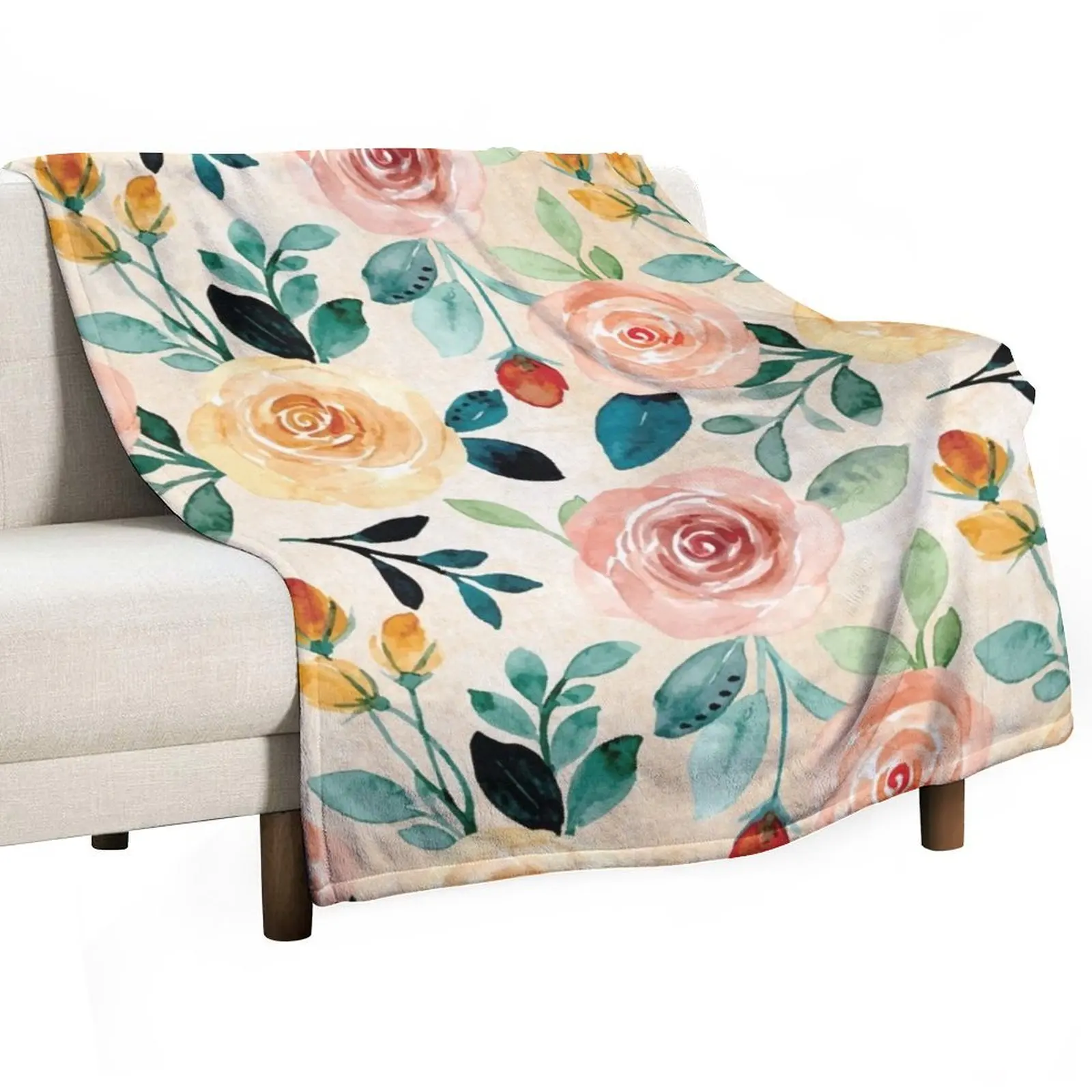 

Warm Summer Sun Coral and Yellow Rose Throw Blanket Stuffeds decorative Blankets For Sofas Soft Beds Blankets