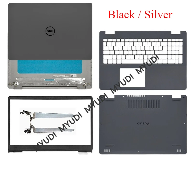 Novo apoio para as mãos para dell vostro 15 3505 3501 3500 lcd tampa traseira superior moldura frontal dobradiça tampa traseira superior base inferior caso preto prata