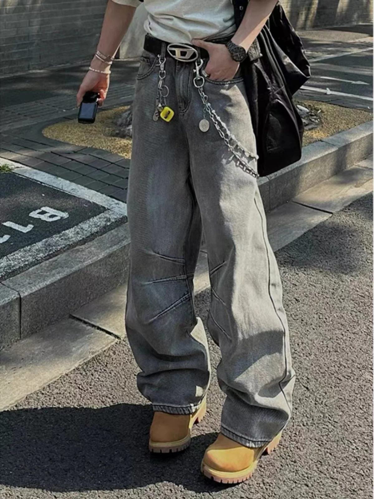 

Retro Waed American High Street Loose Straight Leg Jeans for Men Autumn Winter plus Size 300 Pou Wide Leg Long Pants